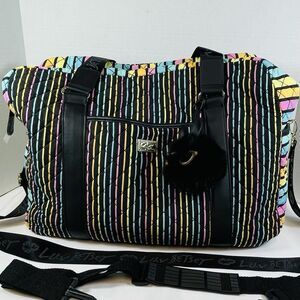 Luv Betsy Johnson Weekender Tote Duffel Travel Bag Pastel Vertical Stripes Large